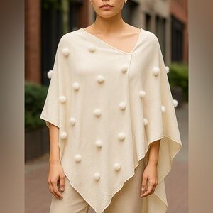 InCashmere Soft Cream Knit Poncho